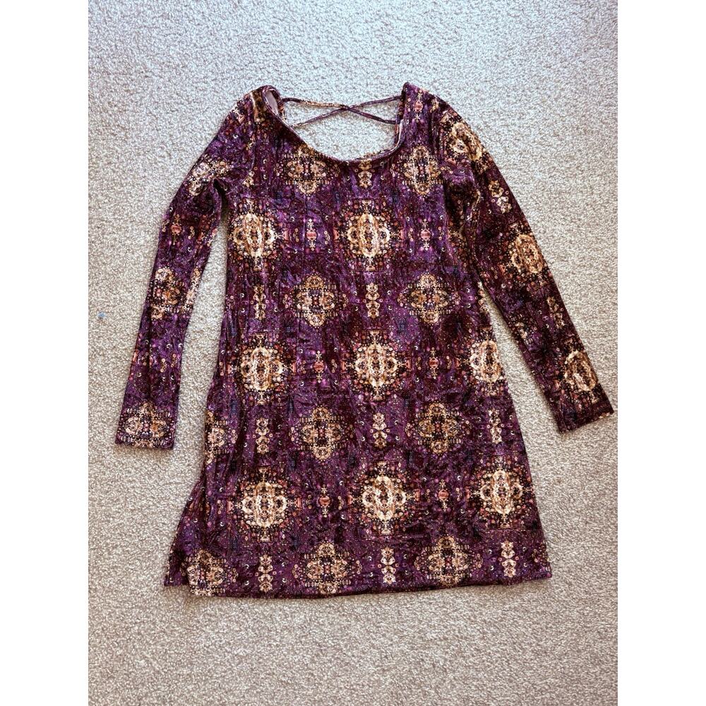 Earthbound trading co Purple Boho Medallion Print Dress Long Sleeve S